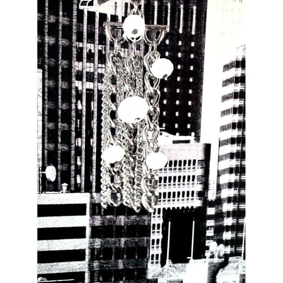 SILVER COLOR Chain Drop/Dangle Earring with Crystal Beads - Picture 3 of 4